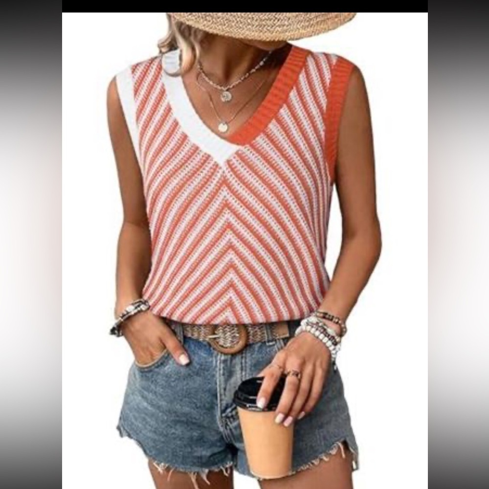 Casual Sleeveless Shirts Knit Sweater Vest V Neck Summer Tops XXL